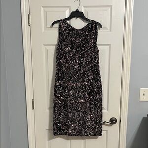 Mac Duggal Black Sequin Midi Dress